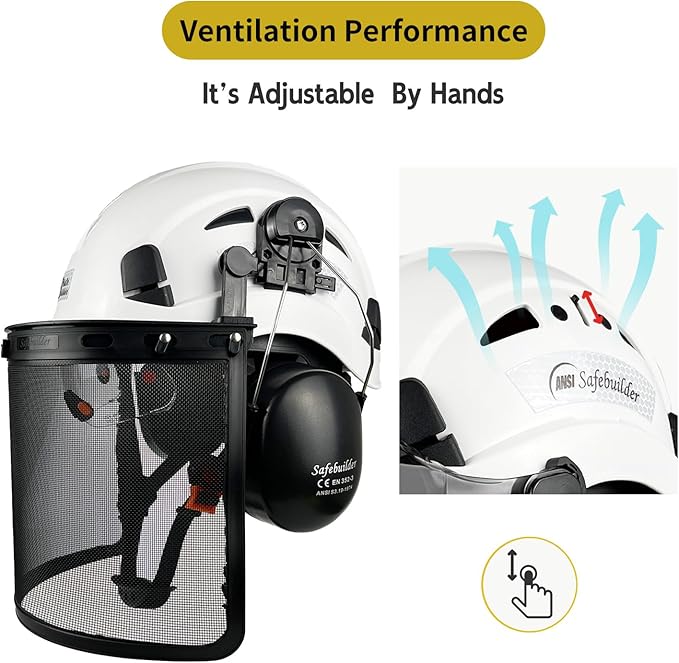 Forestry Safety Helmet with Build-in Visor Mesh Face Shield Ear Muffs 4 in 1 Chainsaw Safety Hard Hats