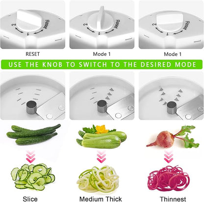 3 in 1 Vegetable Spiralizer Slicer, Adjustable Zucchini Carrot Noodle Maker, Cucumber Spiral Cutter, Easy to Use Kitchen Tool（White）