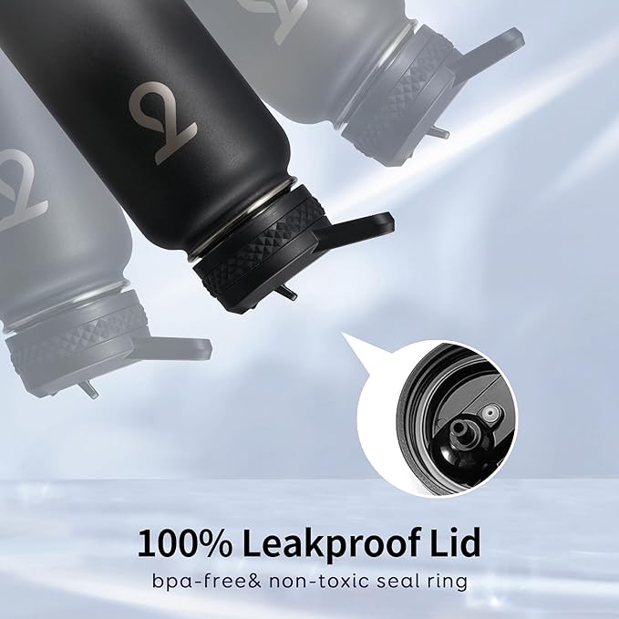 Trebo 32 oz Water Bottle Insulated with Paracord Handle and 3 Lids, Leakproof Stainless Steel Vacuum Water Jug Keep Cold 48 Hours, BPA-Free Gym Water Flask for Men Women Sports, Travel, Dark Gray