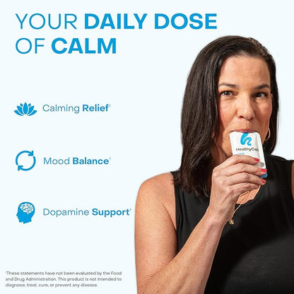 Healthycell Calm Mood Daily Liquid Supplement - Cortisol Manager & Mood Support Supplement for Stress with Ashwagandha, L-Theanine, Magnesium, 5-HTP, GABA & Saffron - 14 Gel Packs