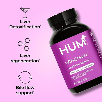 HUM Wing Man - Liver Detox and Liver Support Supplement with Milk Thistle, Dandelion Root Powder & Artichoke Leaf Extract - Helps Flush Liver of Toxins (60-Count)