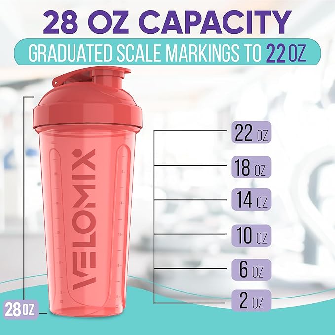 '-2 Pack- 28 oz Protein Shaker Bottles for Protein Mixes - 2x Wire Whisk | Leak Proof Shaker Cups for Protein Shakes | Protein Shaker Bottle Pack (Pink Set)