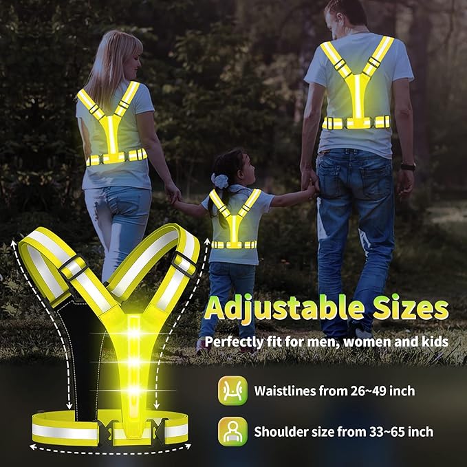 Led Reflective Vest Running Gear,USB Rechargeable Light Up High Visibility Running Vest,6-11hrs Light with Adjustable Waist/Shoulder for Runners Walkers
