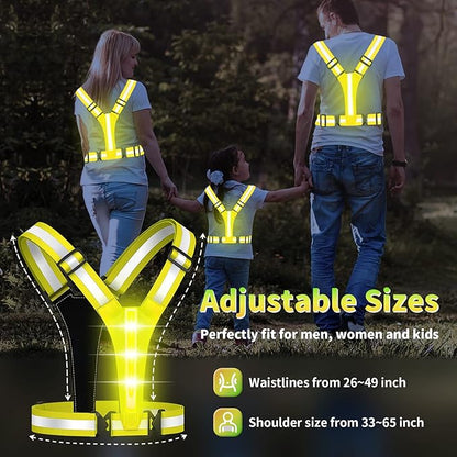 Led Reflective Vest Running Gear,USB Rechargeable Light Up High Visibility Running Vest,6-11hrs Light with Adjustable Waist/Shoulder for Runners Walkers