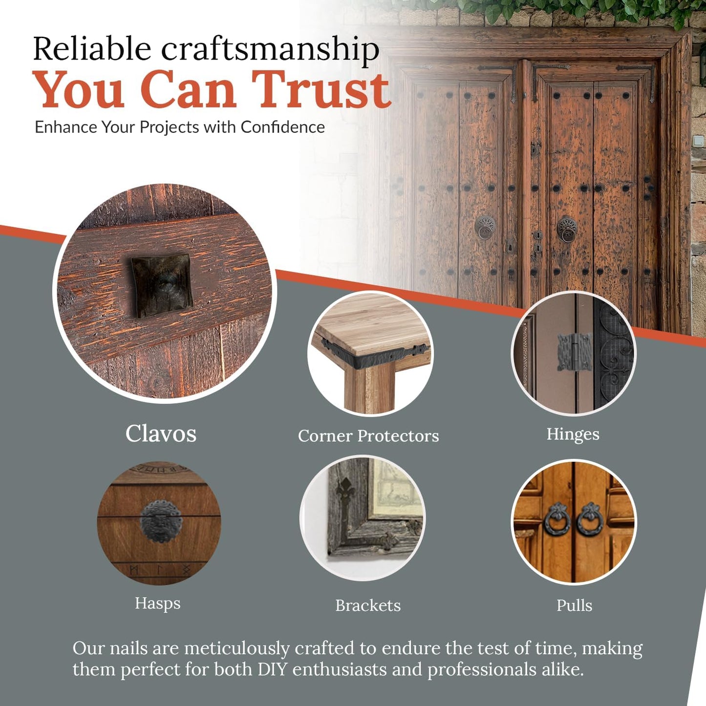 10 Pack 1.5" Square Head Iron Clavos Decorative Nails – Sealed Rusted – Handmade Rustic Square Fasteners for Farmhouse Shutters, Faux Wood, Barn Doors, Shutters, and Gates – Ornamental Wood Accent