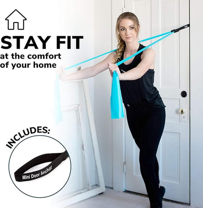 7Ft Long Resistance Bands for Stretching - Resistance Bands Set with Door Anchor - Exercise Bands Including Carry Pouch, E-Book & App - Latex-Free Workout Bands
