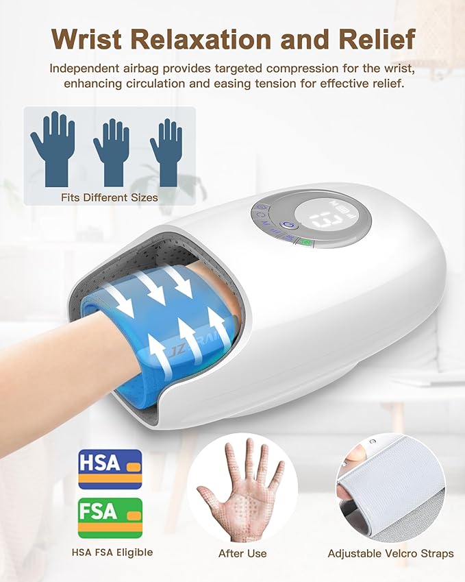 Hand Massager with Heat and Compression : Hand and Wrist Massage with Targeted Palm Roller – Soothing Relief for Stiffness & Fatigue – Gifts for Women & Men