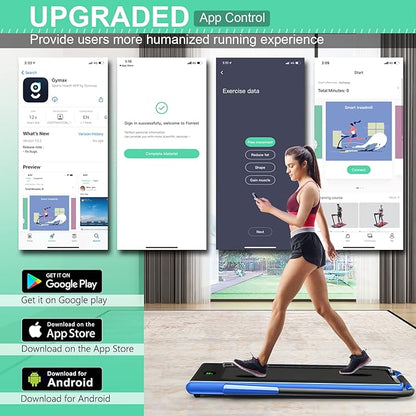 GYMAX Walking Pad, 2 in 1 Free Installation Under Desk Treadmill with Smart App, Remote Control & LED Display, 2.25HP Foldable Portable Compact Running Machine for Small Spaces Home Office