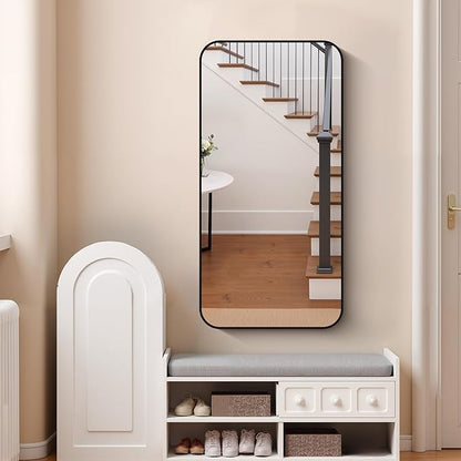 FORBATH Bathroom Mirror 48" x 24", Rectangle Black Narrow Bathroom Mirror with Black Aluminum Frame Rounded Corner, Wall Mounted Mirror for Bedroom Entryway Living Room