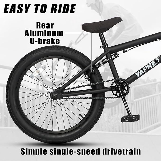 Freestyle BMX Bike, 20 Inch Yaphet Bicycle for Teen Beginner and Adult Riders, Bike with Hi-Ten Steel Frame, Multiple Colors