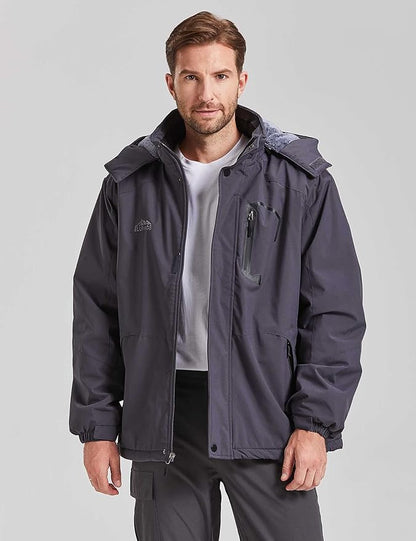 ELLSWOS Men's Waterproof Ski Jacket Winter Snow Coat Warm Hooded Raincoat Windproof Windbreakers