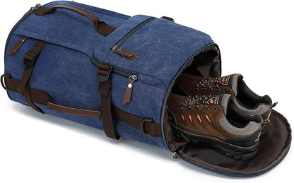 Kalesi Gym Duffle Bag Backpack 4-Way Vintage canvas with Shoes Compartment for travel Sport Hiking laptop (Vintage blue)