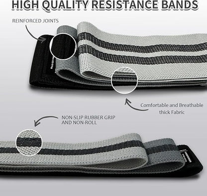 Wide Fabric Resistance Bands Set for Working Out, Non-Slip Exercise Booty Bands for Women & Men Leg and Glutes with Hair Ties and Tape Measure - for Home Gym Workout, Yoga, Pilates