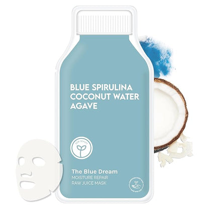 ESW Beauty The Blue Dream - Moisture Repair Raw Juice Face Mask - Hydrating with Blue Spirulina, Coconut Water & Agave for Dry, Sensitive Skin - Replenishes & Fights Aging