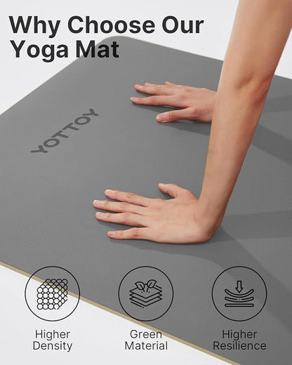 YOTTOY Yoga Mat,Non-Slip Hot Yoga Mat with Anti-Tear Design and Friendly Natural Rubber Mat with Strap and Bag