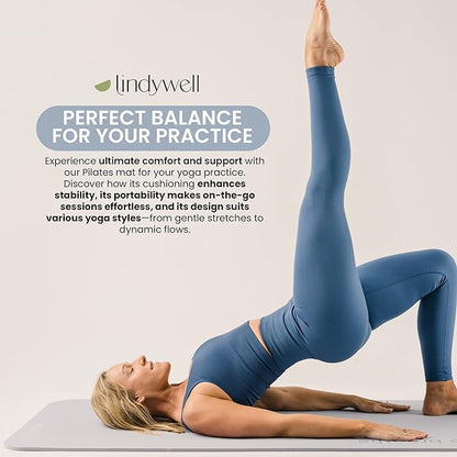 Lindywell Pilates Yoga Workout Mat Non Slip 6mm, 8mm, 10mm Thick - 6ft x 26in