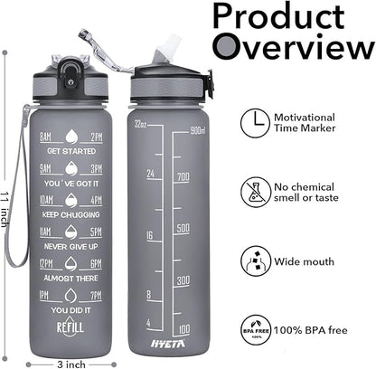 Hyeta 32 oz Water Bottles with Times to Drink and Straw, Motivational Water Bottle with Time Marker, Leakproof, Drinking Sports Water Bottle for Fitness, Gym and Outdoor