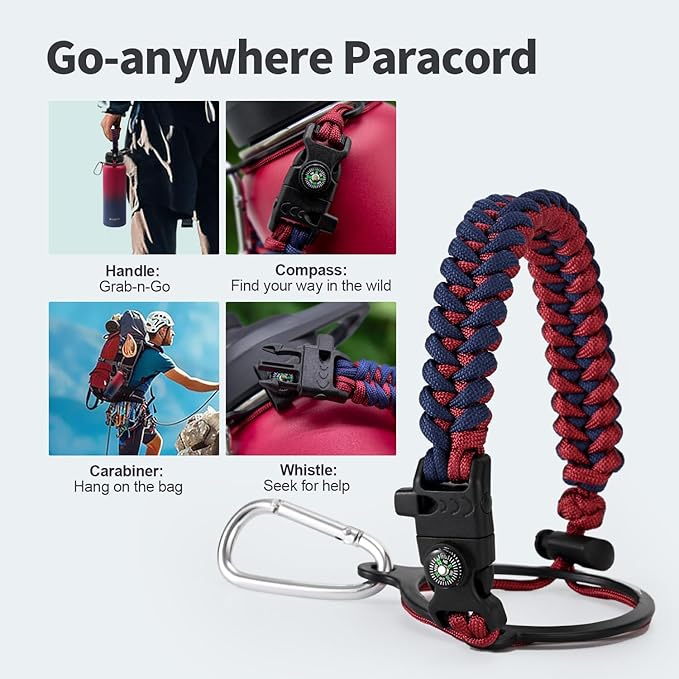 40 oz Insulated Water Bottle with Straw (Cold for 48 Hrs), Stainless Steel Triple Wall Vacuum Sports Water Jug, Leakproof Hydro Cup Flask with Paracord Handle & Straw Spout Lids & DIY Stickers