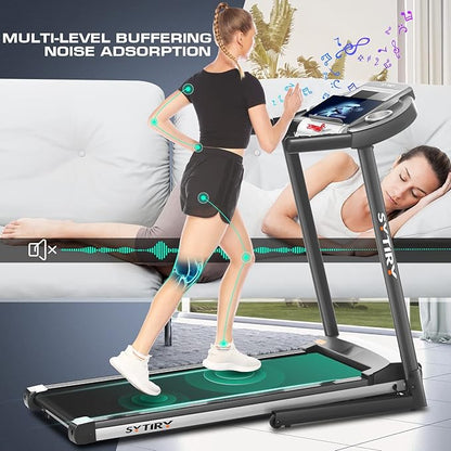 SYTIRY Treadmills for Home with TV Screen and WiFi,Smart Foldable Treadmill Machine,3D Virtual Sports Scene,HiFi Speakers,Popular APP for Social Networking,Video,and Search,Walking Treadmill