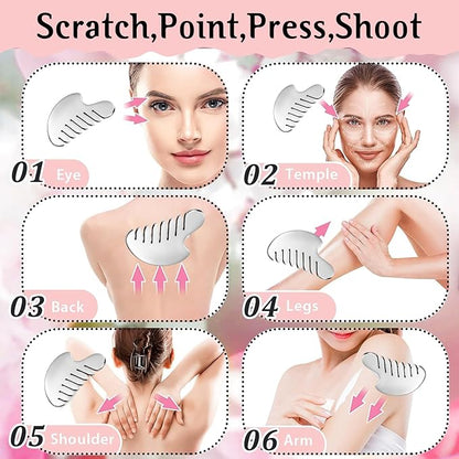 Gua Sha Facial Tool and Face Roller Set, Stainless Steel Lymphatic Drainage Massager for Face, Head, Eyes, Chin and Jaw, Lifting, Massage Scraping with Travel Pouch