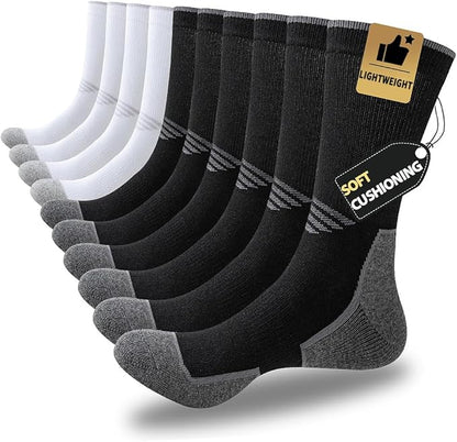 JOYNÉE 5/10 Pairs Mens Lightweight Athletic Crew Socks Cushioned Breathable Long Socks for Sports Running