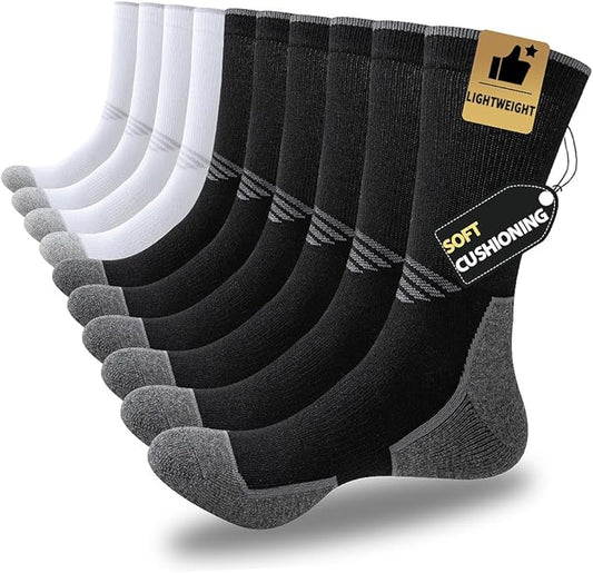 JOYNÉE 5/10 Pairs Mens Lightweight Athletic Crew Socks Cushioned Breathable Long Socks for Sports Running