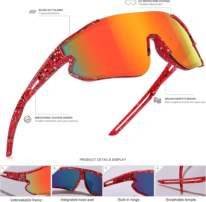 Kids Baseball Sunglasses for Boys Girls Youth Softball Cycling Sports Sunglasses UV400 Protection Age 5-12