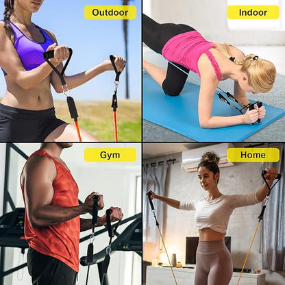 Resistance Bands Set, Workout Bands with Handles, Door Anchor, Ankle Straps and Carry Bag, Exercise Bands for Shape Body and Home Workouts