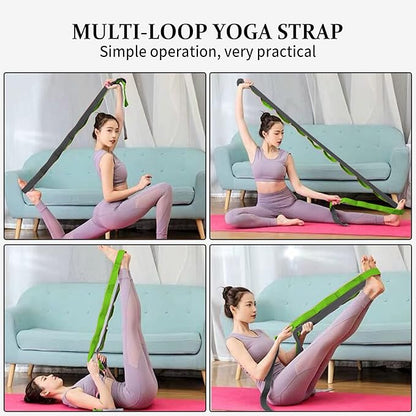 Stretching Strap Yoga Strap, 10 Loops Non-Elastic Stretch Bands Helps Women and Men Improve Flexibility for Home Workout, Physical Therapy, Pilates, Exercise, Dance, Comes with Door Anchor
