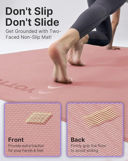 YOTTOY Large Yoga Mat (75 * 52 * 1/2inch),Extra Wide TPE Exercise Mat,Non-Slip Workout Mat for Pilates, Fitness, Barefoot, Home Gym Studio with Strap and Towel