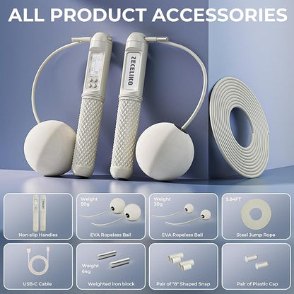 Smart Jump Rope with LED Display and Jump Counter, Weighted Cordless Design for Home Gym & HIIT, Adjustable Steel Wire for Fitness, Tracks Jumps, Calories & Time, for Men, Women & Kids