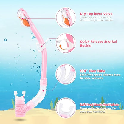 Dry Snorkel for Kids, Ultimate Snorkel Tube for Snorkeling, Freediving & Swimming, Easy-Breath Technology, Top-Mounted Dry Valve & Food-Grade Silicone Mouthpiece