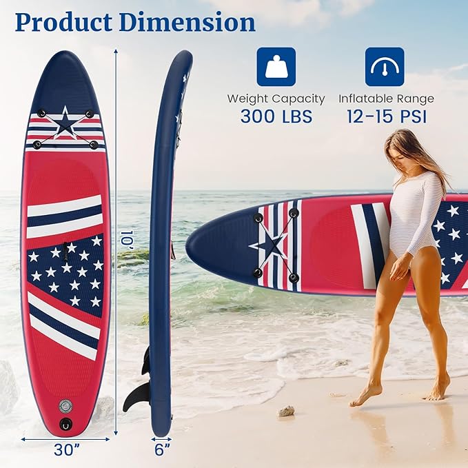 GYMAX Stand Up Paddle Board, Inflatable SUP with Wide Non-Slip EVA Deck, Accessories-Leash, D Rings, Hand Pump, Adjustable Paddle & Backpack, Paddle Boards for Adults Youth