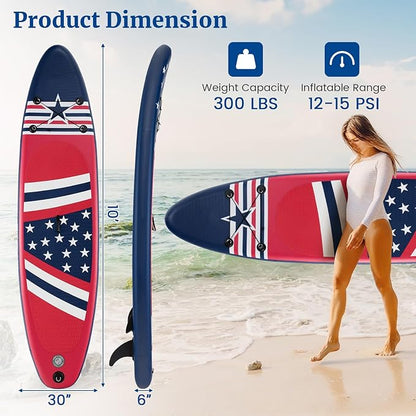 GYMAX Stand Up Paddle Board, Inflatable SUP with Wide Non-Slip EVA Deck, Accessories-Leash, D Rings, Hand Pump, Adjustable Paddle & Backpack, Paddle Boards for Adults Youth