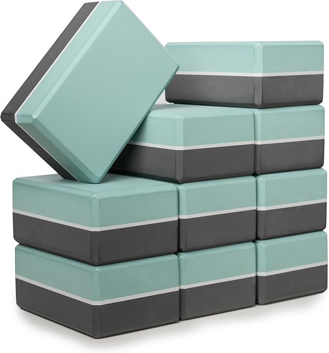 Sunshine Yoga 4" Striped Yoga Block, 10 Pack Bulk EVA Foam Yoga Blocks, Firm and Supportive Yoga Brick, Balance Foam for Stretching, Pilates, and Workout, 4" x 6" x 9"