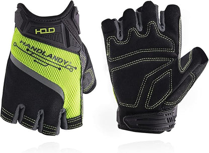 HANDLANDY Fingerless Work Gloves for Men and Women Utility Padded Half Finger Driving Working Gloves (XL, Green)