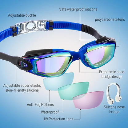 Konohan 10 Pack Swim Goggles Bulk for Kids adult Pool Goggles Anti Fog Silicone No Leak Swimming Glasses for Men Women Youth