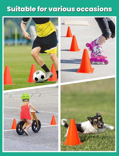 GHB Soccer Cones 7" 9" of 12 24 Pack Disc Soccer Sport Cones Training Field Marker Agility Cones for Basketball, Coaching, Practice Equipment Includes Drills Guide