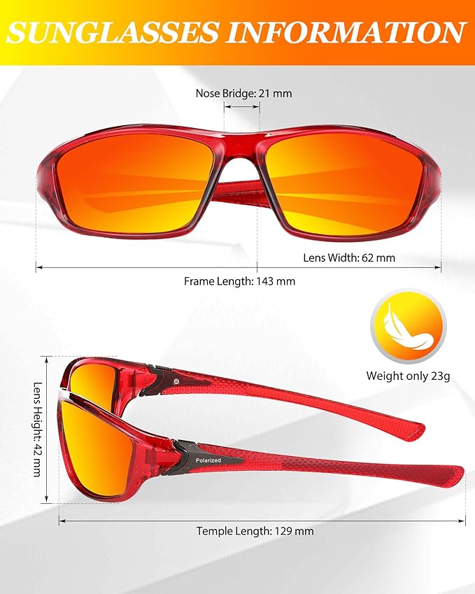 Frienda 6 Pack Polarized Sport Sunglasses for Men Multipack Fit over Glasses Pack Lot Set Men's Sport Fishing Eyeglasses