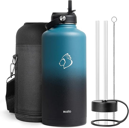 Half Gallon Stainless Steel Water Bottle with Straw Lid and Flex Cap, 87oz Modern Double Vacuum Stainless Steel Water Flask, Cold for 48 Hrs Hot for 24 Hrs Simple Thermo Canteen Mug,Indigo Crush