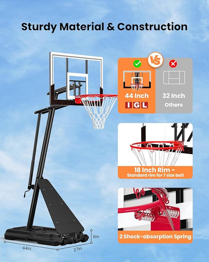 IGL In ground Basketball Hoops Outdoor, 10ft Height Adjustable Basketball Goal In ground with Shatterproof Backboard and Pro-Style Rim