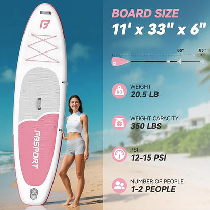 FBSPORT 11FT Premium Inflatable Stand Up Paddle Board with Electric Pump, Yoga Board with SUP Accessories & Carry Bag | Wide Stance, Surf Control, Non-Slip Deck, Leash and Paddle for Youth & Adult