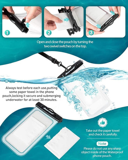 Hiearcool Universal Waterproof Phone Pouch,IPX8 Cell Phone Waterproof Case Up to 8.3" for iPhone 17 16 15 14 13 Pro Max,Beach Essentials Vacation Must Haves-Clear&Bright Red-2Pack