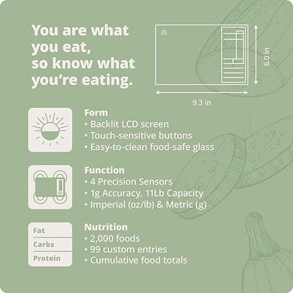 Greater Goods Nutrition Scale with Food Grade Glass, Perfect for Calorie Counting, Meal Prep, and Weight Loss (Sage Green)