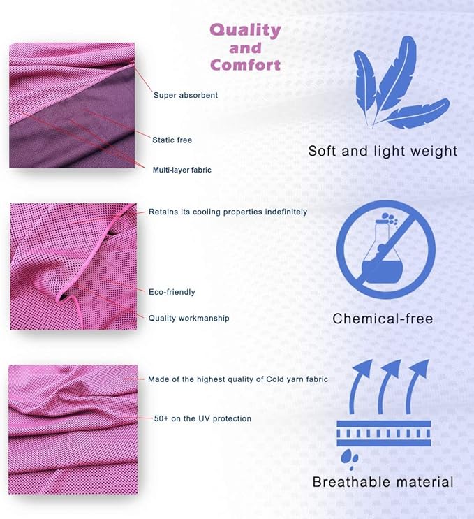 8 Packs Cooling Towel (40 x 12), Ice Towel, Microfiber, Soft Breathable Chilly Towel Stay Cool for Yoga, Workout, Sport, Gym, Camping, Fitness, Running, Workout & More Activities - Multicolor