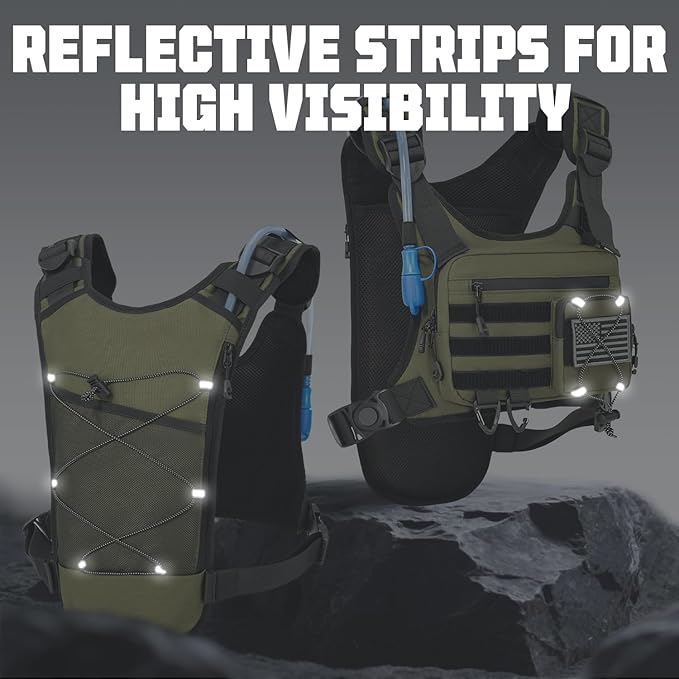 Hydration Vest with 2L Water Bladder for Men and Women,Lightweight Adjustable Hydration Backpack,Reflective Running Hydration Chest Bag for Hiking Climbing Cycling