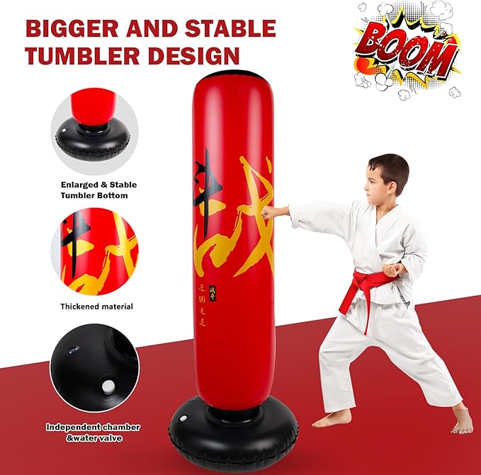 Larger Inflatable Punching Bag for Kids with Boxing Gloves,Tall 66 Inch Ninja Kids Inflatable Boxing Bag,Gifts for Boys & Girls Age 5-12 for Taekwondo,MMA and Practicing Karate