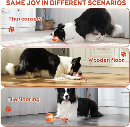 Interactive Dog Toys, Random Path Electric Automatic Moving and Rolling Dogs Toy with Rope for Small Medium Large Dogs, Motion-Activated Dog Stimulation Toy for Boredom Relief (Orange)