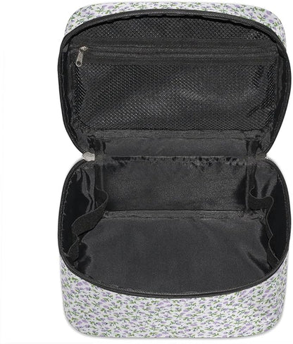 Large Makeup Bag Travel Cosmetic Bags for Women Purple Vintage Bohemian Spring Flower Floral Makeup Organizer Case Toiletry Bag for Girls Traveling Wide Open Portable Pouch with Handle