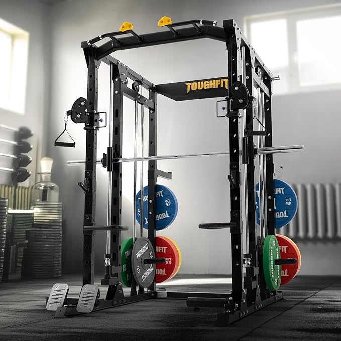 F4 Smith Machine, Power cage with Adjustable Cable Crossover System, All-in-One Squat Rack Training Equipment for Home Gym
